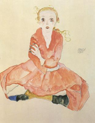 Egon Schiele Seated Girl Facing Front (mk12) Sweden oil painting art